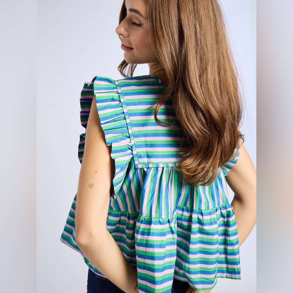 NEW Mille Chelsea Top in Bubblegum Stripe Pink White Tassel, XS - Picture 11 of 15